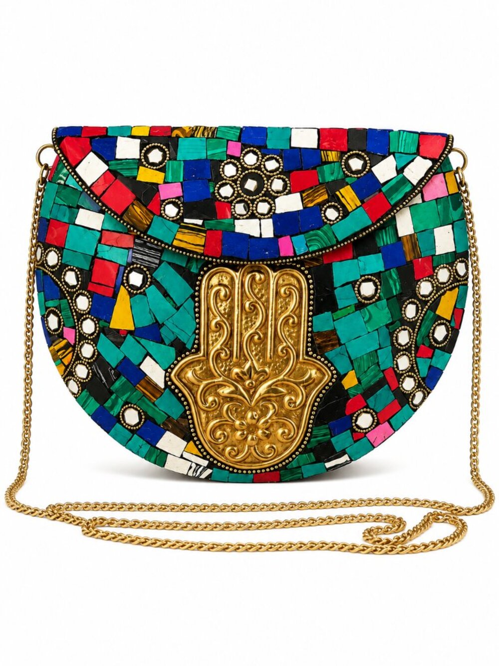 Ramla Handmade Mosaic Hamsa Crossbody Clutch Bag